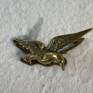 Vintage Solid Brass Flying Bird Clip Goose Duck Curtain Memo Holder 4"